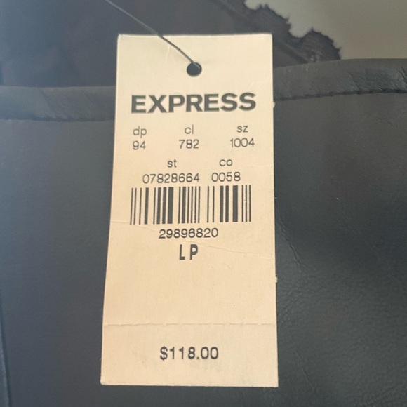 NWT Express Faux Leather Black Pleated Skirt Lace Trim Dress Large Petite - Picture 4 of 10